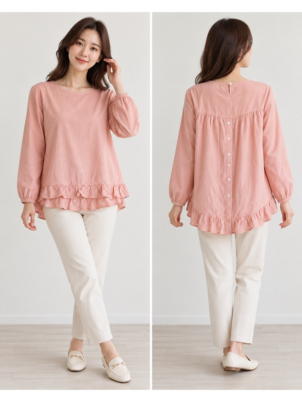 Zanzea Women’s Pink Ruffle Hem Cotton Blouse Tunic Size XXL